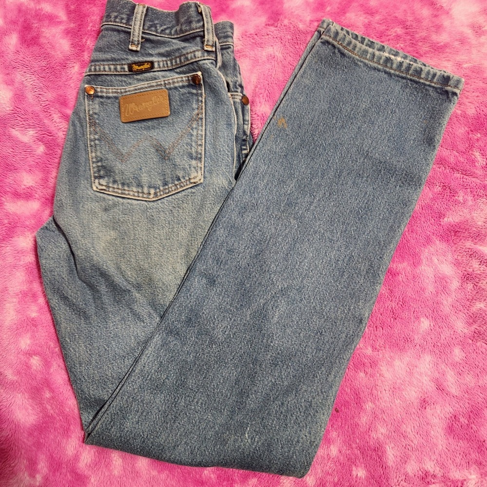 Wrangler Jeans Boys 7x34 Cowboy Cut 13MWZG‎ Blue Denim Stained